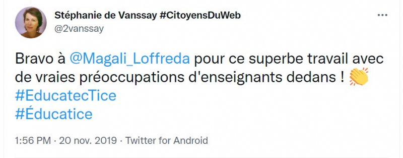 Un tweet de Stéphanie de Vanssay, conseillère nationale au secteur Éducation pour le premier degré au Syndicat des enseignants-UNSA.